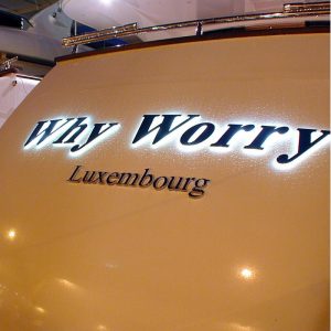LED Boat Names - coloured letters Why Worry - Gineico Marine